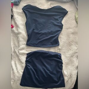 Navy Blue ruched skirt and top set